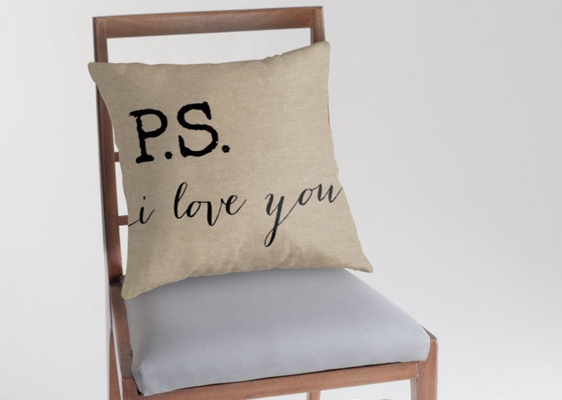 PS I love you quote on a Faux Burlap Decorative Throw Pillow Cover, Pillow with Words, Christmas Gift, Valentines Day