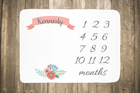 Floral with Banner Baby Monthly Milestone Blanket
