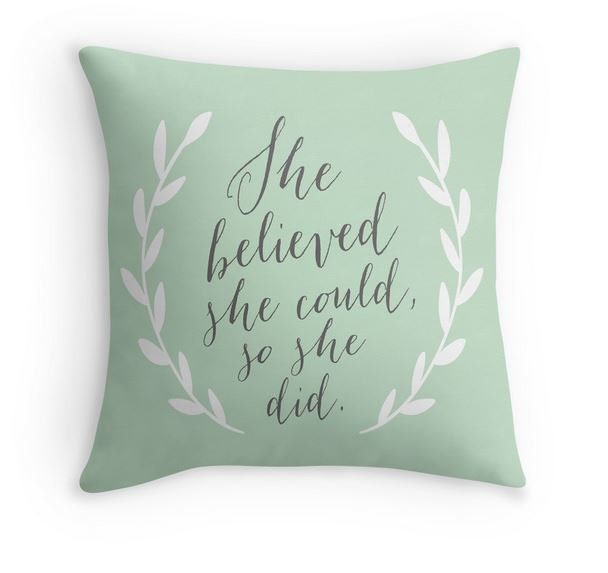 She Believed She Could, So She Did Pillow - Mint Pillow - Inspirational Quote Pillow - Graduation Gift
