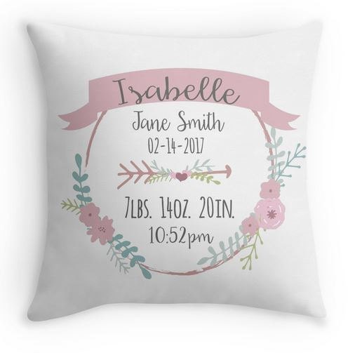 Birth Announcement Pillow - Personalized Baby Pillow - Baby Gift - Girl Nursery Decor - Purple