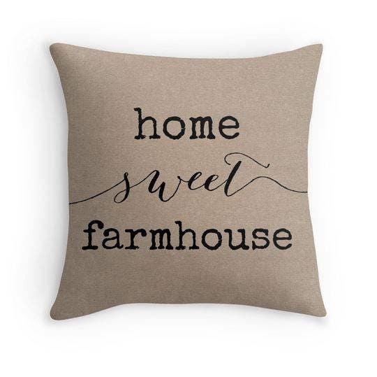 Home Sweet Farmhouse Pillow - Faux Burlap - Farmhouse Chic Decor