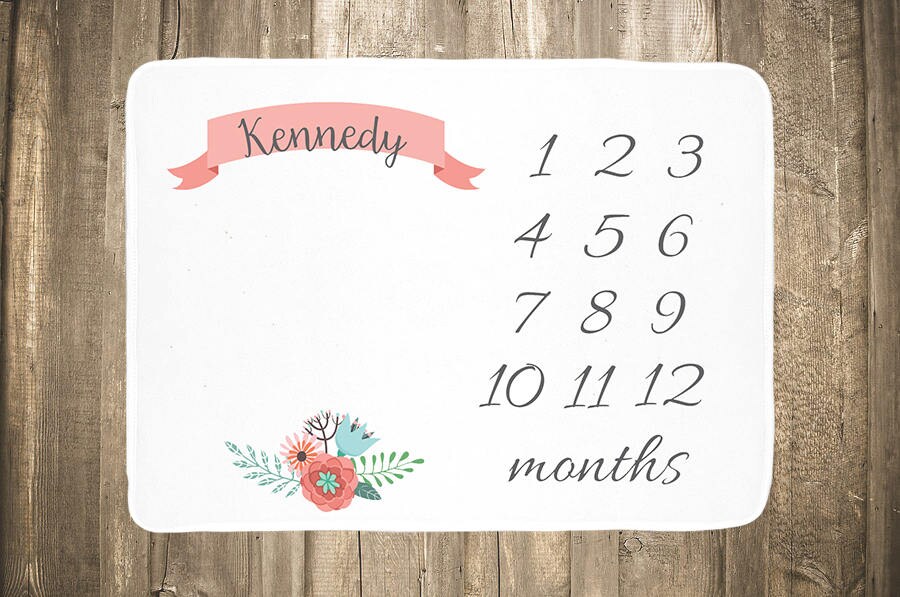 Baby Milestone Blanket - Baby Month Blanket - Monthy Baby Blanket - Monthly Photo Prop - Baby Shower Gift - Baby Girl - Pink - Floral