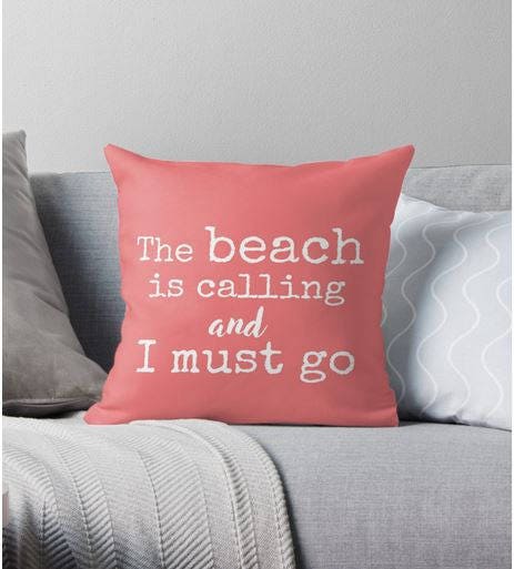 The Beach is Calling and I Must Go Quote Pillow Cover, Beach Decor, Coral Pillow, Beach House Decor, Summer Pillows,