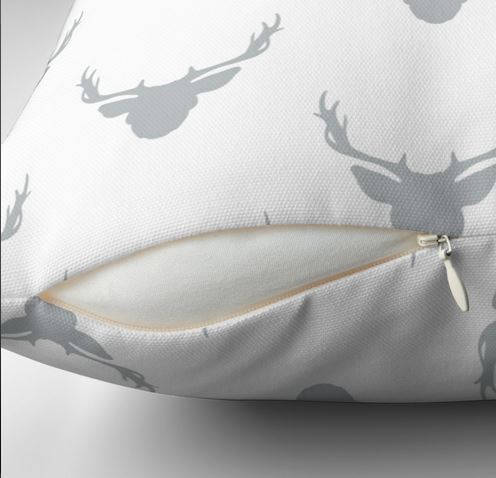 Gray and White Deer Head Pillow - Deer Nursery Decor - Deer Throw Pillow - Boys Room Decor - Woodland Nursery - Baby Shower Gift