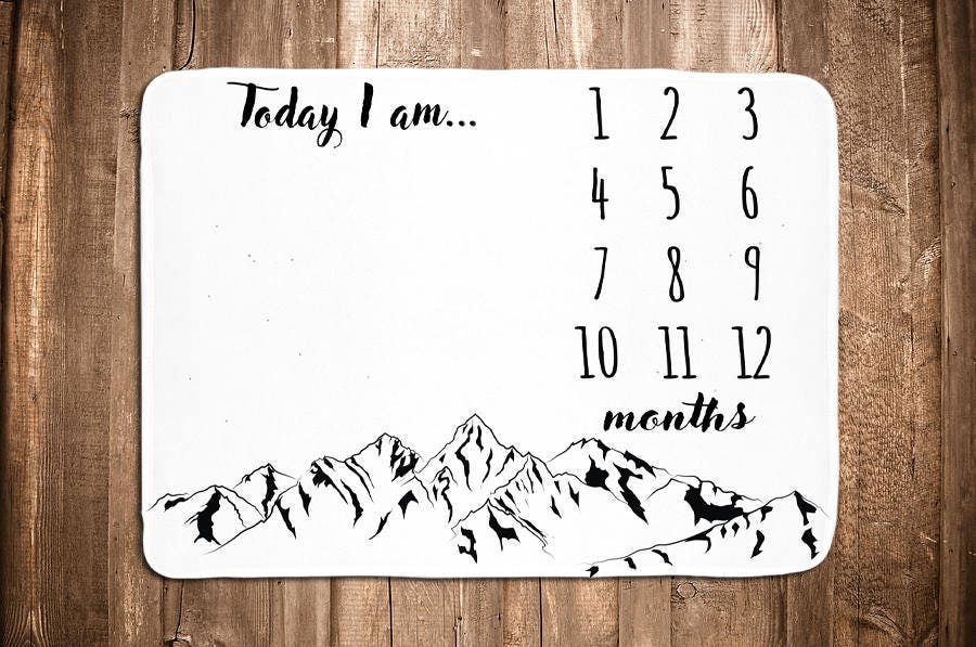 Mountain Monthly Baby Blanket - Boy Baby Blanket  - Monthly Photo Prop - Personalized Baby Shower Gift - Black - White