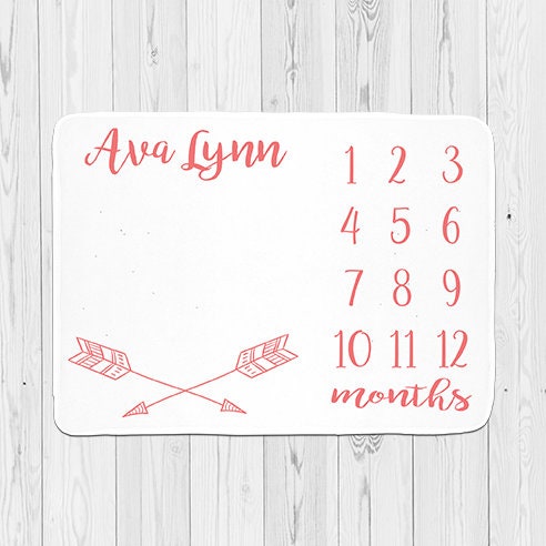 Girl Arrow Milestone Blanket - Baby Month Blanket - Monthy Baby Blanket - Monthly Photo Prop - Baby Shower Gift - Coral