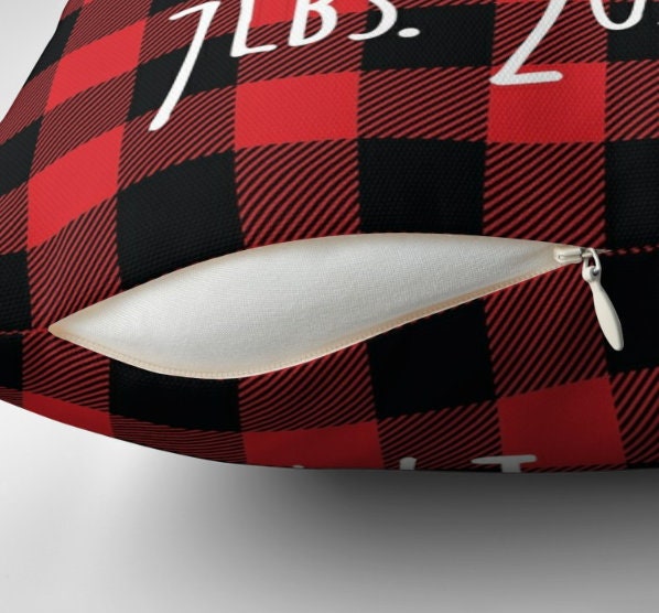 Birth Announcement Pillow - Buffalo Plaid Nursery Pillow - Personalized Baby Pillow - Baby Gift - Boy Nursery Decor -Red