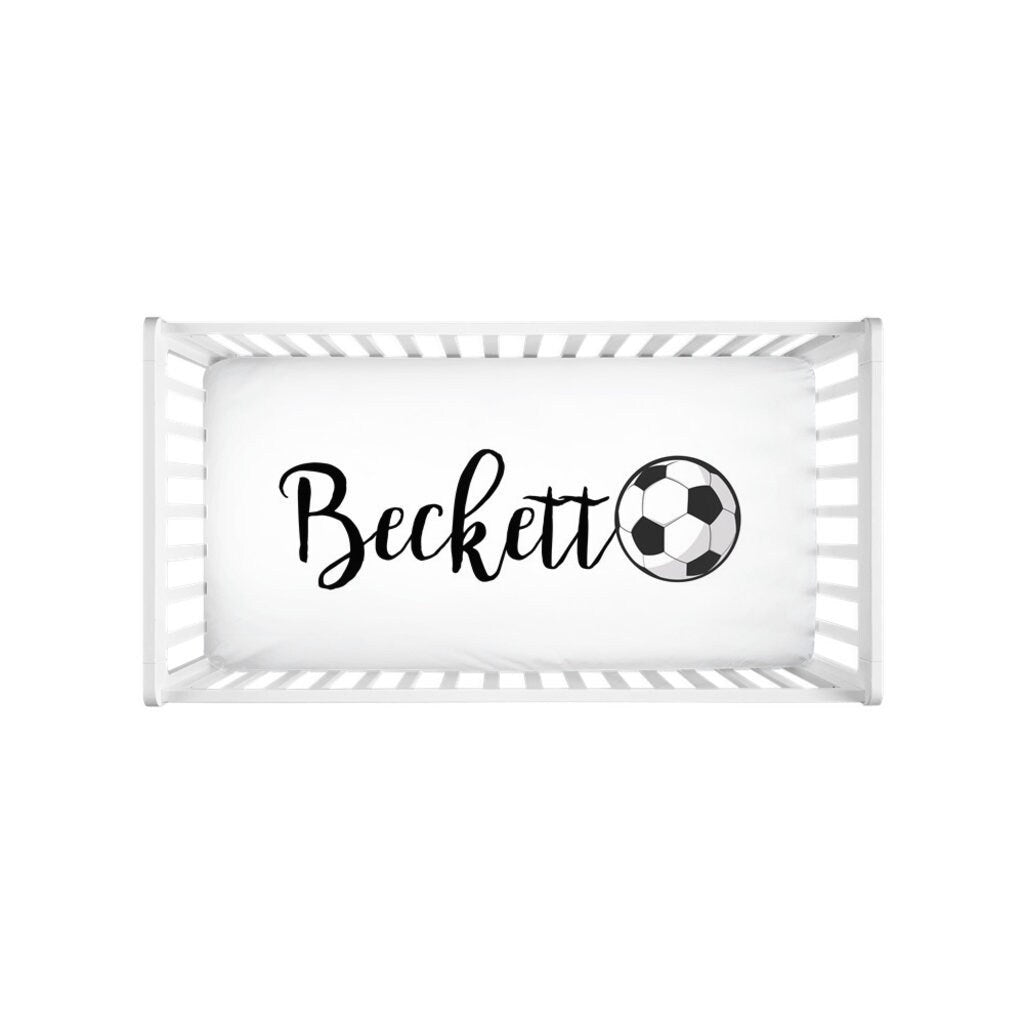 Personalized Name Soccer Crib Sheet  - Custom Printed with Baby's Name - Sports Crib Sheet - Baby Gifts