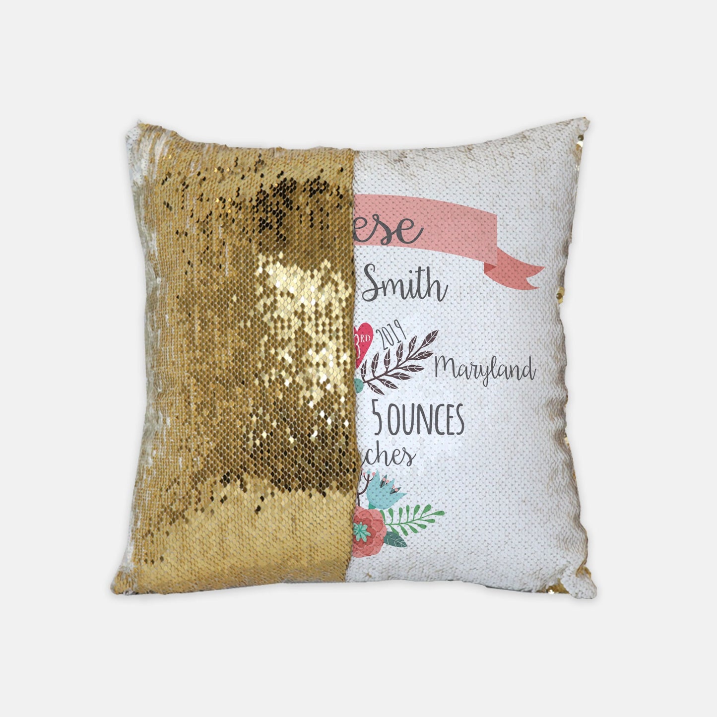Sequin Girl Birth Stats Announcement Pillow - Personalized Name Baby Pillow - Baby Gift - Girl Nursery Decor - Newborn Pillow