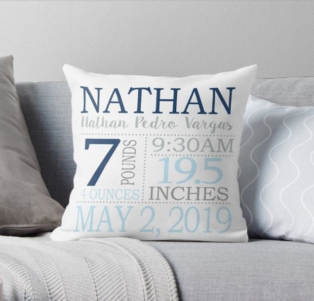 Boy Birth Announcement Pillow - Personalized Baby Pillow - Baby Gift - Boy Nursery Decor - Navy Blue