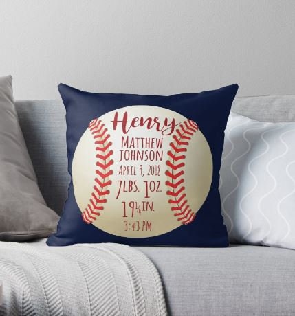 Baseball Birth Stat Pillow - Personalized Baby Pillow - Baby Gift - Boy Nursery Decor - Navy Blue