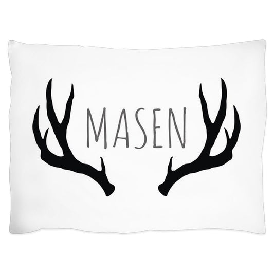 Deer Antler Pillowcase - Deer Antler Pillow Sham - Custom Colors and Fonts