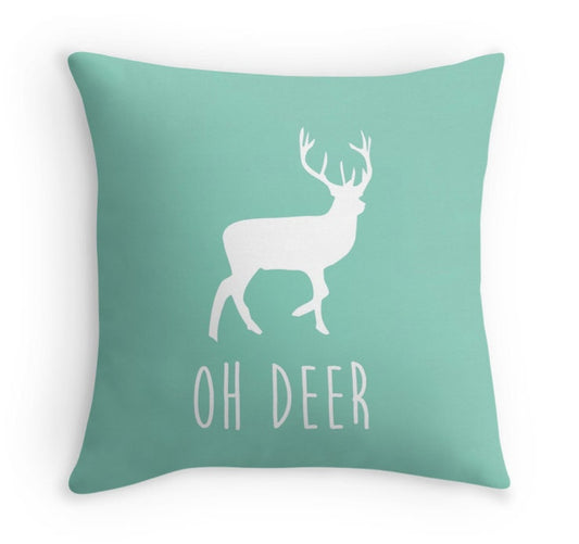 Deer Pillow, Oh Deer, Woodland Nursery Decor, Mint Pillow, Baby Boy or Girl Baby Shower Gift, Woodland Animals
