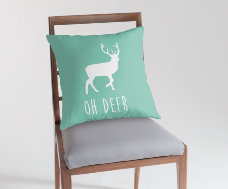 Deer Pillow, Oh Deer, Woodland Nursery Decor, Mint Pillow, Baby Boy or Girl Baby Shower Gift, Woodland Animals