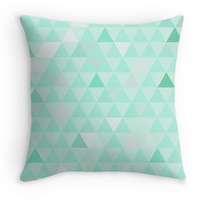 Mint Pillow Cover, Decorative Throw Pillow with a Geometric Triangle Design