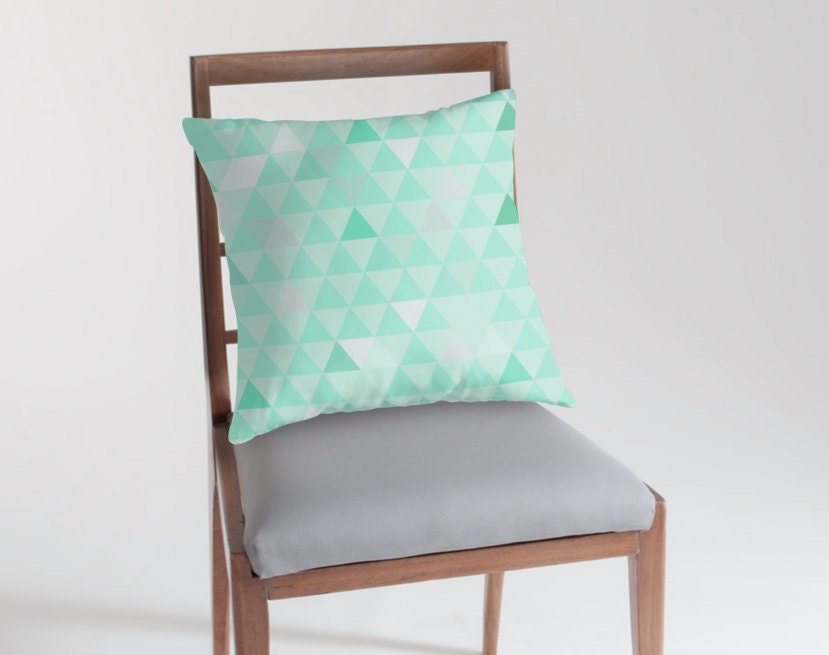 Mint Pillow Cover, Decorative Throw Pillow with a Geometric Triangle Design