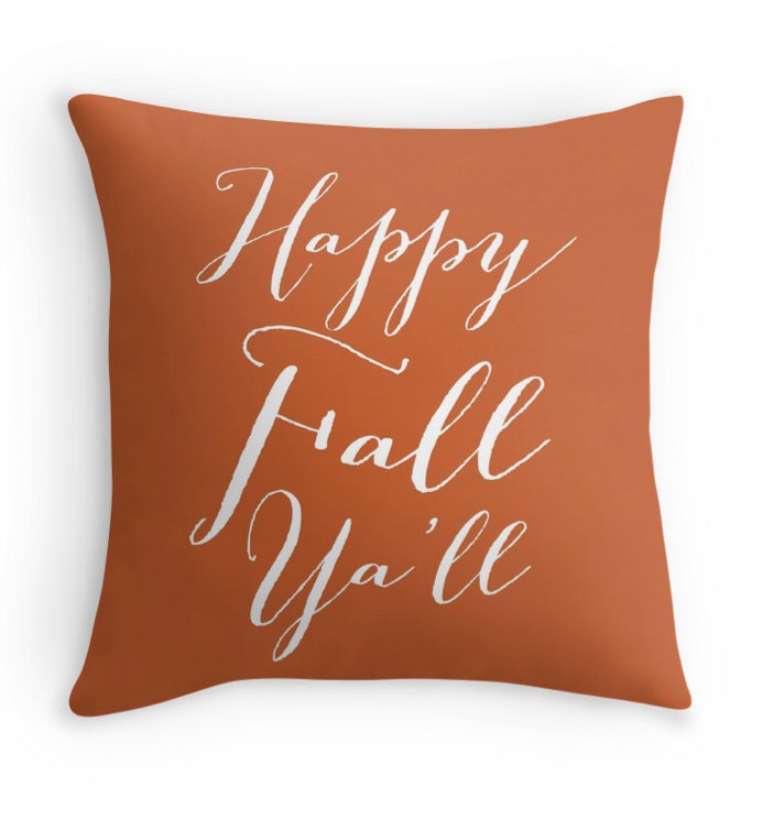 Fall Decorative Pillow Cover with the quote "Happy Fall Ya'll", Throw Pillow, Fall Decor, Orange