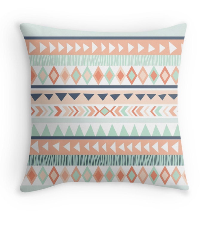 Tribal Pillow Cover - Mint Pillow - Coral - Nursery Decor - Baby Gift - Baby Shower