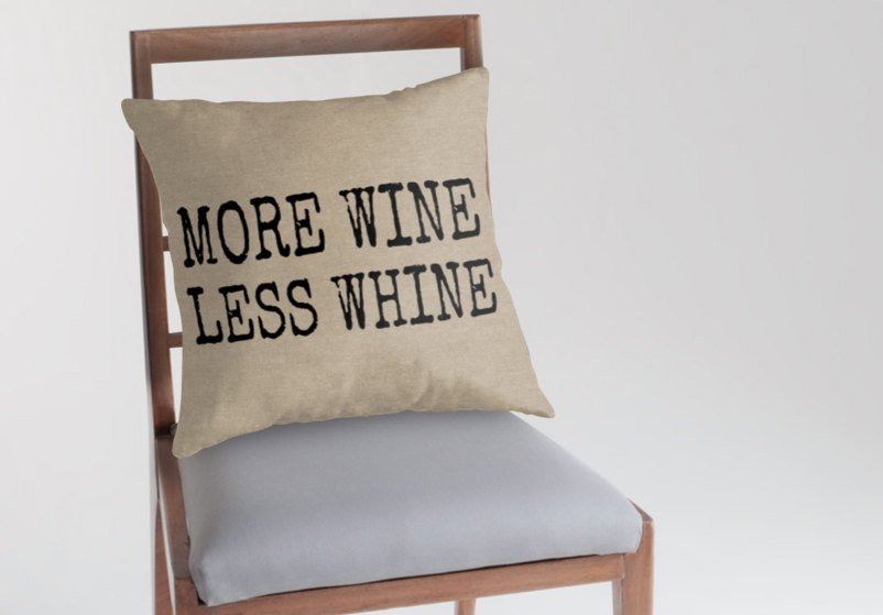 ON SALE More Wine, Less Whine Quote on a Burlap Look Pillow Cover, Statement Decorative Throw Pillow, Rustic Decor, Funny