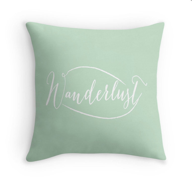 Mint Wanderlust Decorative Pillow Cover, Typography, 16x16, 18x18, 20x20, Couch Pillow