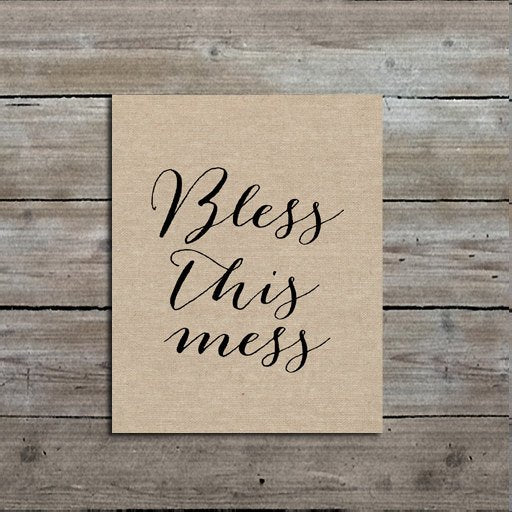 Wall Art Burlap Print, Printable Quote Decor, Bless this Mess Calligraphy Print - Home Decor Typography Print, Digital Download