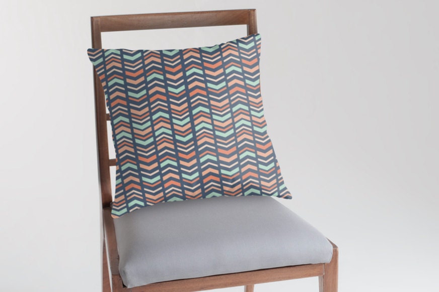 Mint, Coral, Blue Tribal Decorative Pillow Cover, Arrow Pattern, Ethnic, Available in sizes 16x16, 18x18, 20x20, 24x24, 13x20