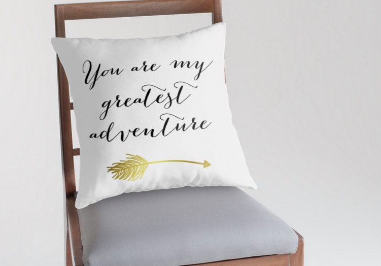 You Are My Greatest Adventure Decorative Pillow Cover with Quote, Typography Statement Pillow, Black/White, Nursery, Faux Gold Foil