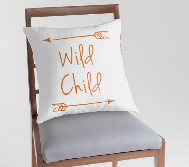 Wild Child Pillow Cover, Customizable Pillow, Woodlland Nursery, Nursery Decor, Arrow Pillow, Rustic Nursery Decor, Quote Pillow