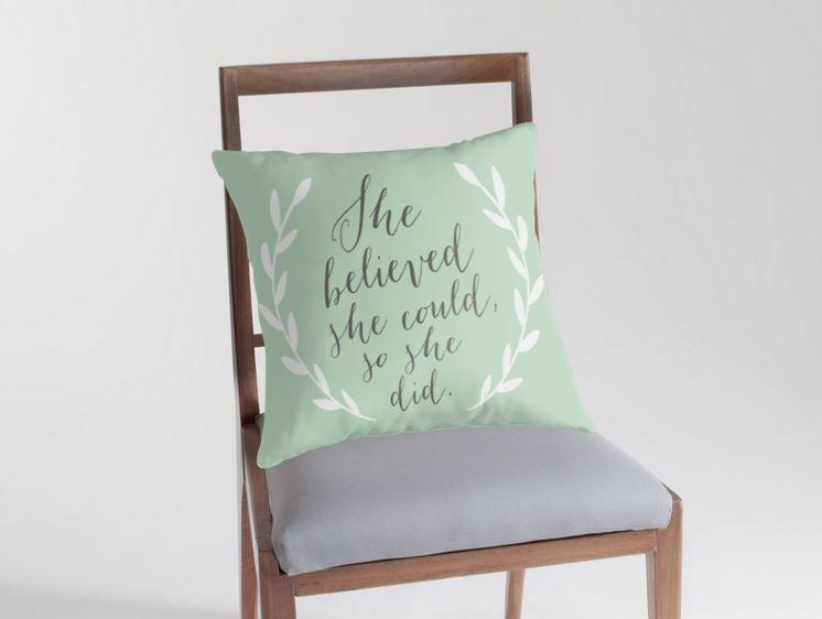 She Believed She Could, So She Did Pillow - Mint Pillow - Inspirational Quote Pillow - Graduation Gift